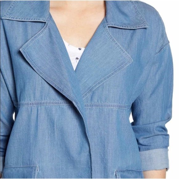 CASLON NWT $95 Chambray Utility Jacket Blue Open Front Lightweight Women… - Picture 2 of 9
